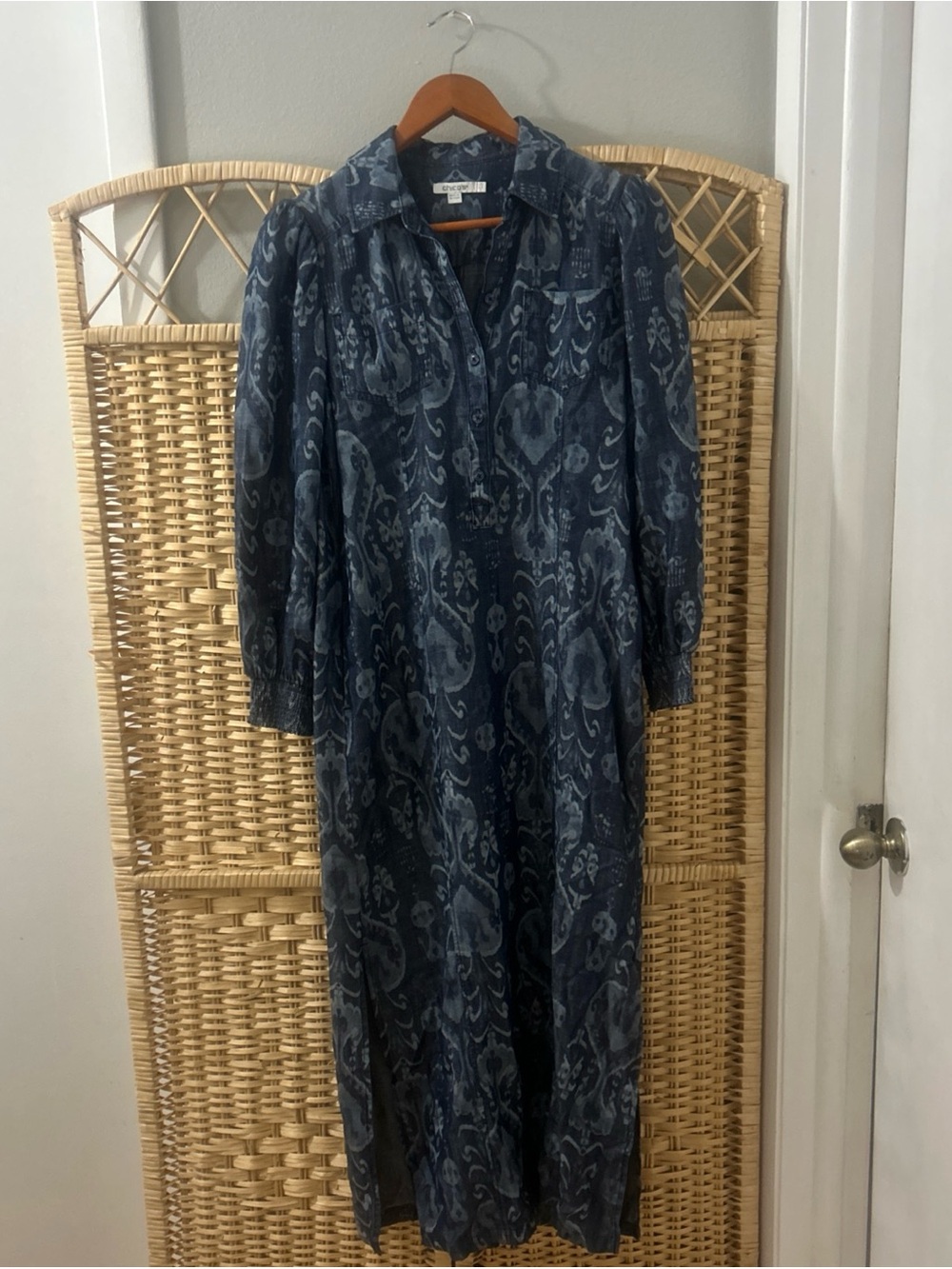 Chico's Damask Chambray Button Up Women’s Denim Maxi Shirt Dress Sz 2/12